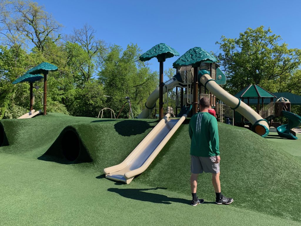 Artificial turf hill at West Fork Park - One Little Small Blog